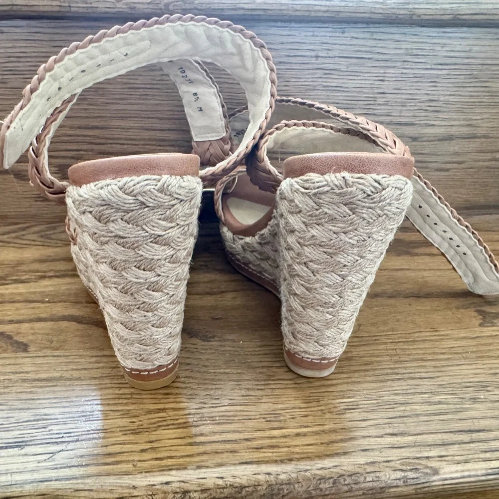 Stuart Weitzman Elixir Sandal Leather Wedges Tan Camel 8.5 - Picture 9 of 12